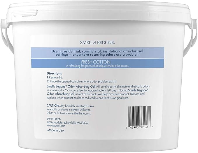 SMELLS BEGONE 1-Gallon Odor Absorber Gel - Air Freshener & Odor Eliminator for Homes, Garages & Commercial Buildings - Industrial Size - Fresh Cotton Scent