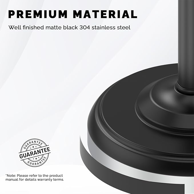 Black Toilet Paper Holder Stand, Matte Black Toilet Paper Holder Free Standing, Post Pivoting Design & Stable Weighted Base SUS304 Stainless Steel for Bathroom(Mega Roll)