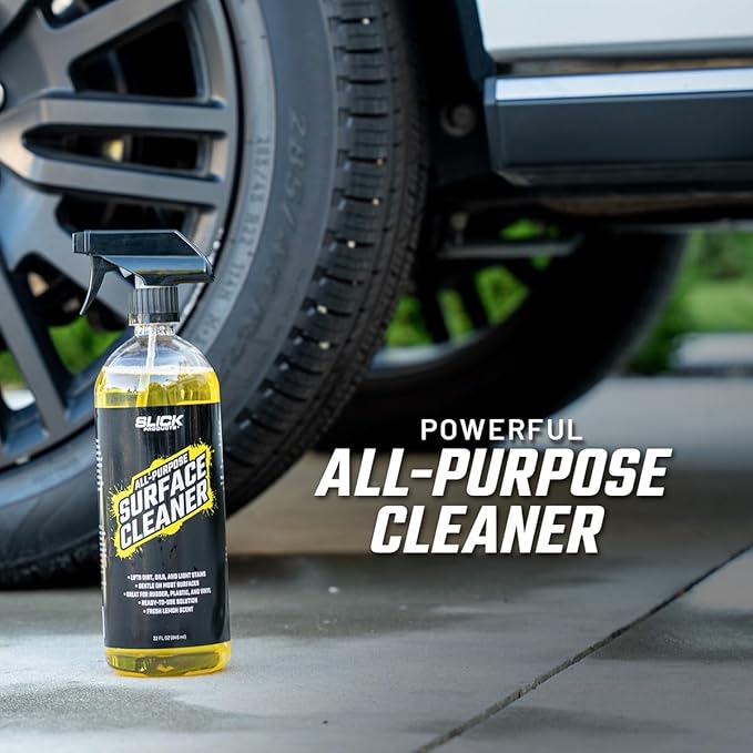 Slick Products All-Purpose Surface Cleaner – Multi-Surface Car Interior & Exterior Cleaner for Vinyl, Plastic, Rubber, Carpet & Upholstery – Fresh Lemon Scent – 32 oz.