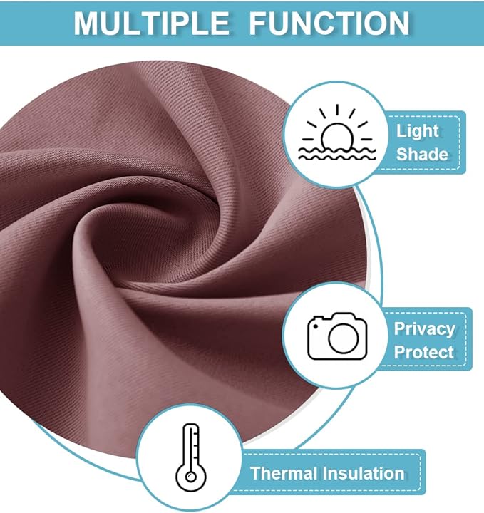 RYB HOME Living Room Curtains Blackout - Light Block Energy Efficiency Small Window Treatment Drapes for Kitchen Dining Baby Nursery Farmhouse Decor, W 42 x L 72 inch, Dusty Rose, 2 Panels