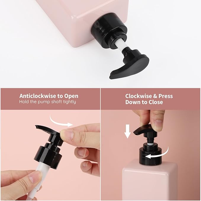 Segbeauty Refillable Shampoo and Conditioner Bottles, 3pcs 16.9oz Square Plastic Bathroom Soap Dispenser Set, 500ml Empty Shower Bottles Lotion Dispenser Press Pump Bottle for Modern Home Decor Pink