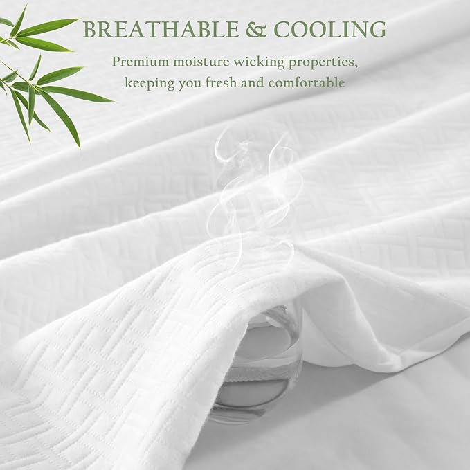 100% Waterproof Full Mattress Protector, Breathable Bamboo Rayon Mattress Cover with 8”-21” Deep Pocket, Noiseless Cool 3D Air Mattress Cover, Hypoallergenic & Odor Resistant