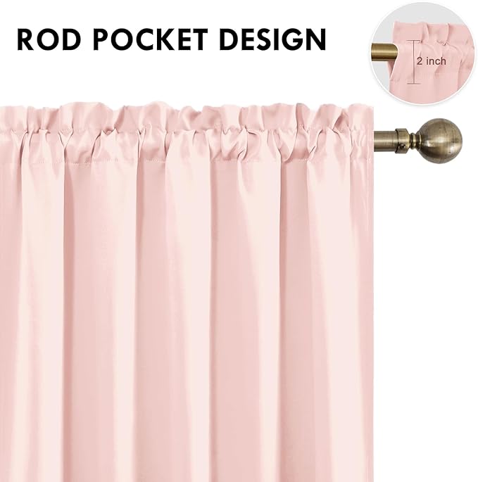 DWCN Blackout Curtains for Living Room Thermal Insulated, Energy Saving & Noise Reducing Bedroom Curtains, Blush Pink, W 70x L 63 Inch, Set of 2 Rod Pocket Curtain Panels