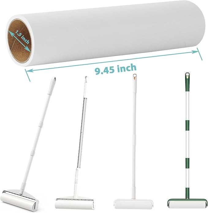 9.45 inch Large Lint Roller Refills for 9.4'' - 9.5'' Wide Lint Rollers for Pet Hair Extra Sticky Floor Lint Remover Refill 60 Sheets per Roll 5 Pack Total 300 Sheets