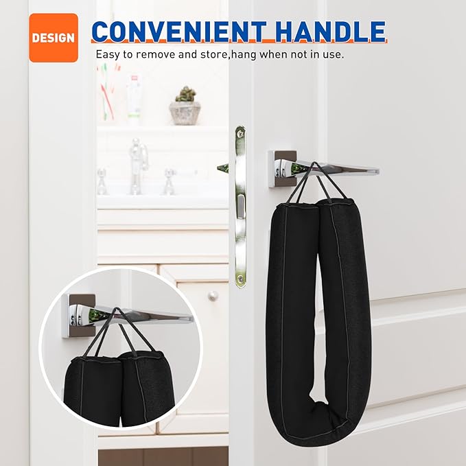 MAGZO Door Draft Stopper 36 Inches, Weighted Triangular Door Snake for Winter Noise Blocker with Hook Loops,Black