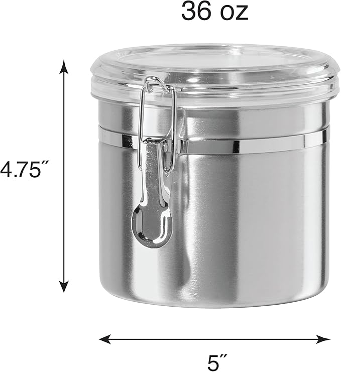 Oggi 36-Ounce Stainless Steel Canister with Clear Acrylic Lid and Locking Clamp