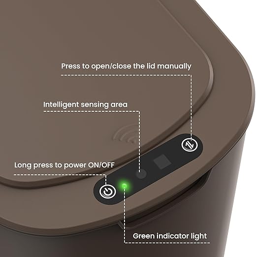 Cesun Automatic Motion Sensor Bathroom Trash Can with Lid, 2.6 Gallon Touchless Trash Bin, Smart Plastic Slim Garbage Can Small Brown Wastebasket for Toilet, Office, rv, Bedroom, Living Room