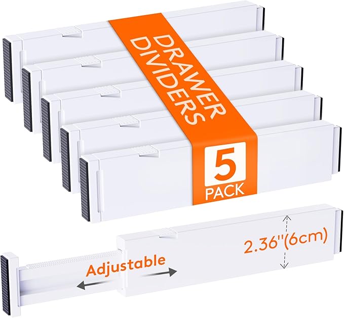 Lifewit 5 Pack Clothes Drawer Dividers 2.36" High, 11"-17" Adjustable Drawer Organizer for Clothing/Makeup, Plastic Expandable Separators in Kitchen/Dresser/Bathroom/Office Organization & Storage