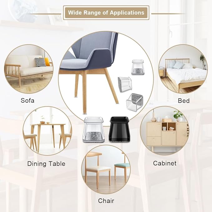 32 Pcs Square Chair Leg Protectors for Hardwood Floors,Felt Furniture Floor Protectors with Silicone Caps, Extra Large Size (Fits Chair Legs with Side Length: 1-5/8" to 2")