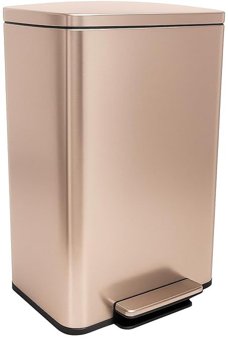 SIMPLI-MAGIC 13.2 Gallon (50L) Step Trash Can – Kitchen Garbage Can with Slow-Close Lid – Odor Control, Hands-Free, Easy to Clean, Brushed Stainless Steel (Rose Gold)