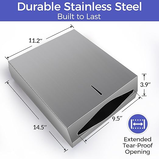 Paper Towel Dispenser Wall Mount, Brushed Stainless Steel Commercial Paper Towel Holder with Lock, Large Capacity 400 C Fold/525 Multifold Towels