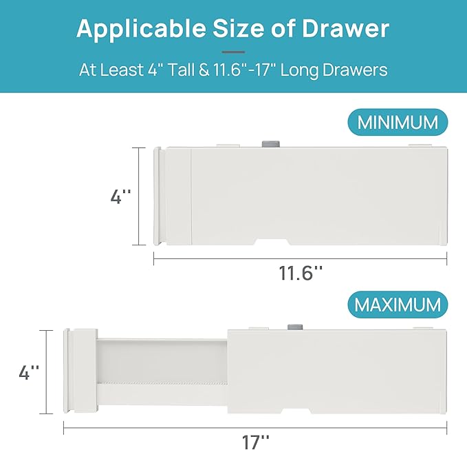 Vtopmart 12 Pack Drawer Dividers for Clothes, 4" High 11.6"-17" Adjustable Expandable Dresser Drawer Organizer, Plastic Drawers Separator for Dresser, Baby Clothes, Underwear, Kitchen & Office Storage
