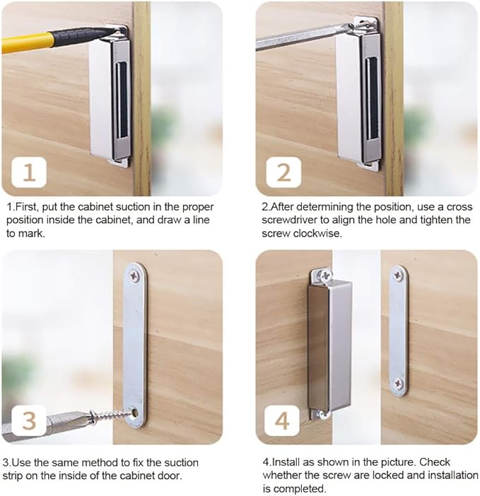 Mousike Cabinet Magnets 30lb Stainless Steel Magnetic Door Catch with Strong Magnetic for Kitchen Cupboard Wardrobe Closet Cabinet Door Drawer Latch(2.1"(Silver 4 Pack))