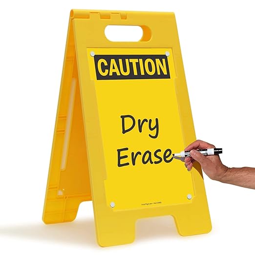 SmartSign - SF-0127-FB-25x12-DE Caution Blank Write-On Folding Floor Sign With Dry Erase Finish By | 25" x 12" Plastic