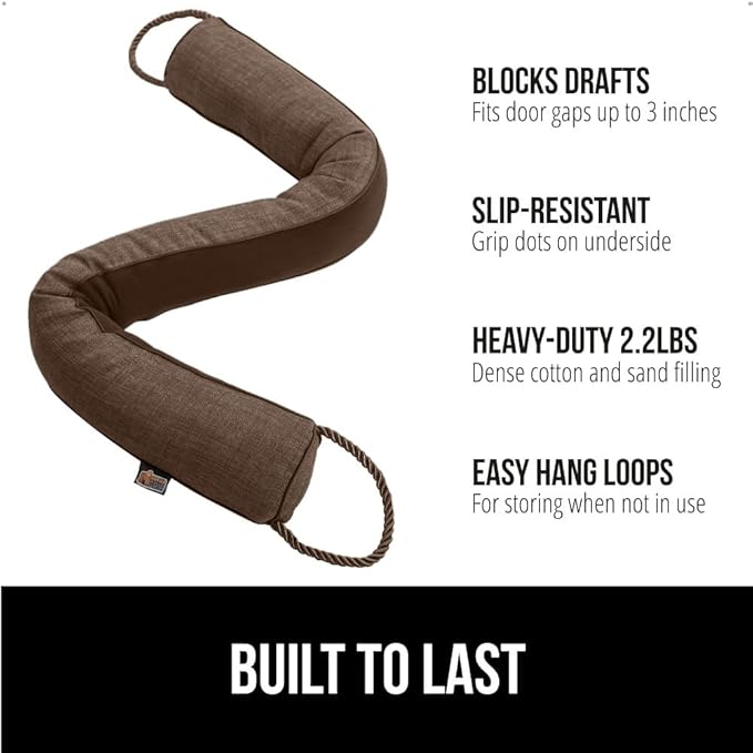 GORILLA GRIP Door Draft Stopper for Bottom of Doors, Weather Stripping Seal Blocks Hot Air, Noise, Bugs, Keeps Cold AC in, Sound Proofing Easy Install Gap Filler, Home Essentials, 32 Inch, Brown