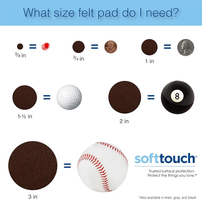 SOFTTOUCH 4723295N Heavy Duty 2 Inch Felt Furniture Pads to Protect Hardwood Floors from Scratches, Brown, 6 Count