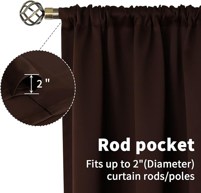 BGment Brown Kitchen Curtains 36 INES Long for Window Over Sink - Chocolate Cafe Window Drapes with Rod Pocket Blackout Blinds for Rv Bathroom, 34 x 36 Inch, 2 Panels
