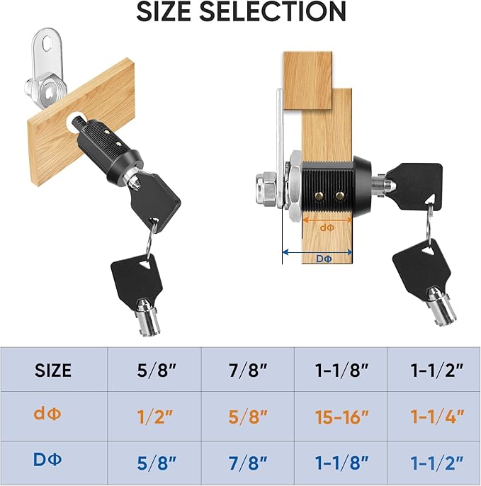 PTEROMY 5 Pack Cabinet Lock with Keys, 5/8'' Heavy Duty Tubular Cam Lock for RV Compartment Storage Locks, Full Set of RV Cam Locks (Black, 5/8'', 5 Pack)