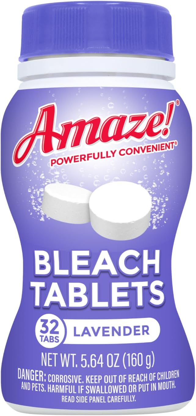 AMAZE Ultra Concentrated Bleach Tablets [32 tablets] - Lavender Scent - for Laundry, Toilet, and Multipurpose Home Cleaning. No Splash Liquid Bleach Alternative