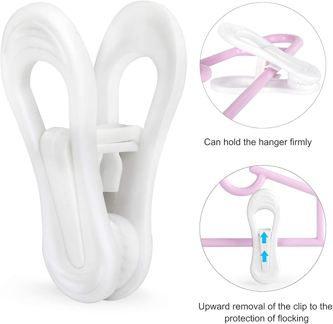 Tinfol White Plastic Hanger Clips, 24 Pack Hanger Clips- Strong Pinch Grip Finger Clips for Plastic Clothes Hangers, Multi-Purpose Hangers Clips