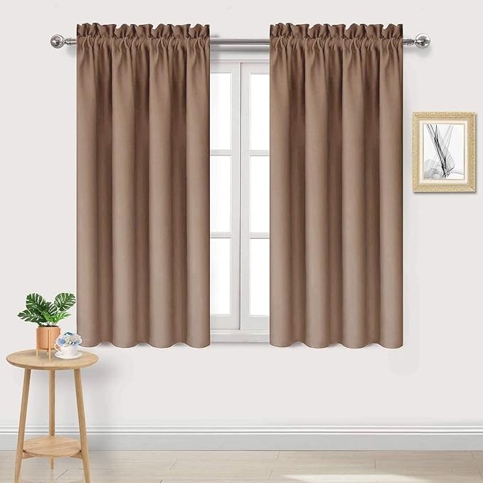 DWCN Blackout Curtains Room Darkening Thermal Insulated Bedroom Curtains Window Curtain Panels, 42 x 45 inches Long, Set of 2 Khaki Rod Pocket Drapes