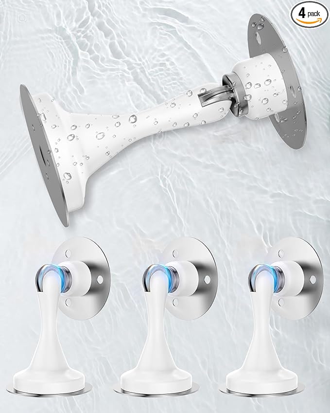 Magnetic Door Stoppers Door Catch - 4 Pack Stainless Steel Heavy Duty Door Stops for Bottom of Door, Wall & Floor Mounting No-Drill Strong Adhesive & Screws, Strong Door Holder to Keep Door Open