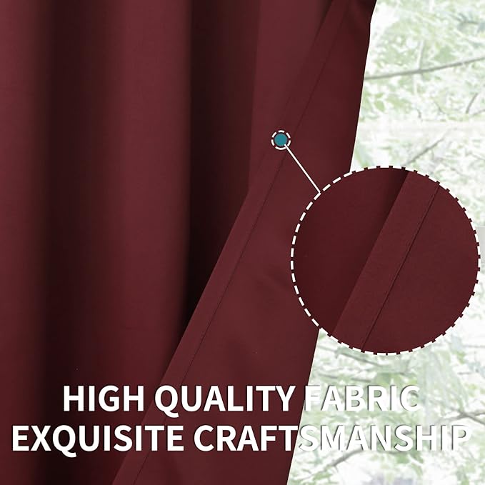 BGment Burgundy Blackout Curtains for Kitchen Cafe Window - Short Half Window Drapes Thermal Insulated Privacy for Rv Bathroom, 34 x 40 Inch, 2 Panels