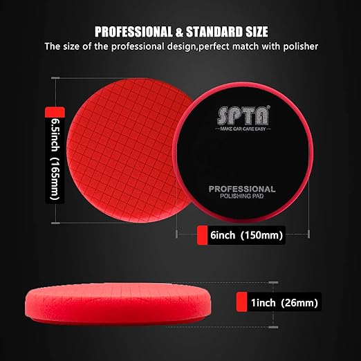 Red Finish Polishing Pads, Buffing Pads, SPTA 3Pcs 6.5 Inch Face for 6 Inch 150mm Backing Plate Compound Buffing Sponge Pads for Car Buffer Polisher Compounding, Polishing and Waxing -X00224R6B3