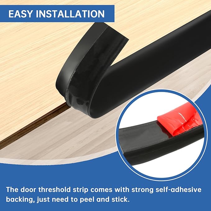 Vinyl Door Threshold Flooring Transition Strip Self Adhesive Carpet Edging Strip for Laminate Doorway Edge Threshold from 1/5" to 2/5" (Black, 10 Ft)