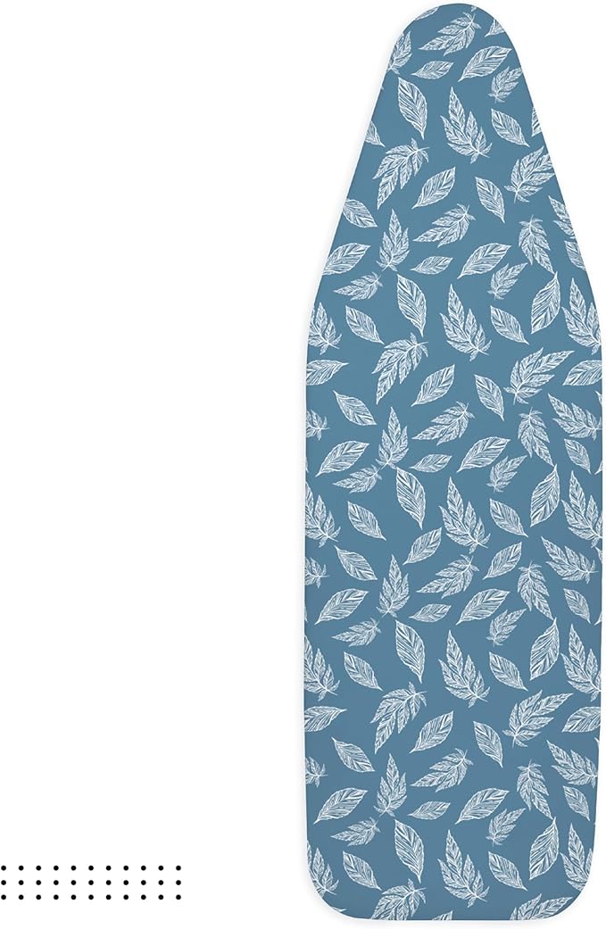 Encasa XO Ironing Board Cover and Pad 42"x14" - Thick 3mm Felt Padding, Drawstring Tightening & Lock, Easy Fit, Scorch & Stain Resistant, Fits Medium Ironing Board - Big Leaves Blue