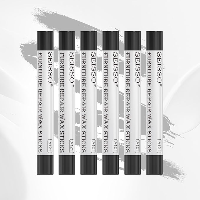 SEISSO Furniture Repair Crayon, 6 Pcs - Wood Filler Sticks, Scratch Repair Wax, Furniture Marking Repair - Scratch, Cracks, Hole, Table, Wood Floor, Guitar, Covering, Instrument Fill Sticks-Black