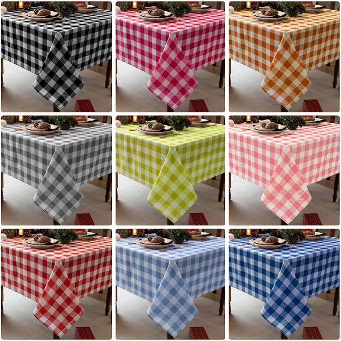Classic Gingham 4th of July Tablecloth Fabric - Oblong 58x144 Inch Patriotic Party Table Cloth for Indoor Outdoor - American Theme Table Cover for Picnics and Parties