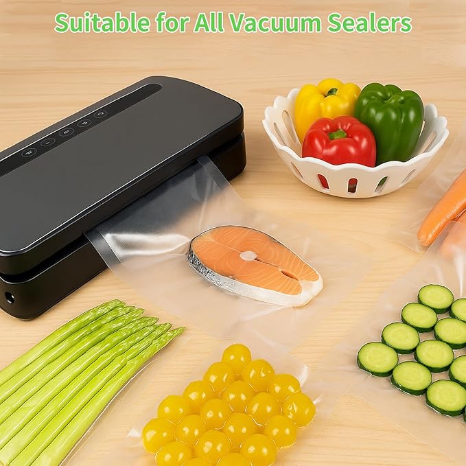 MakMeFre 150 Count Vacuum Sealer Bags 50 of Each Size 50 Pint 6"X10",50 Quart 8"X12"and 50 Gallon11"X16" BPA Free Sous Vide Seal a Meal Vaccume Seal Pre-Cut Combo Pack Bag