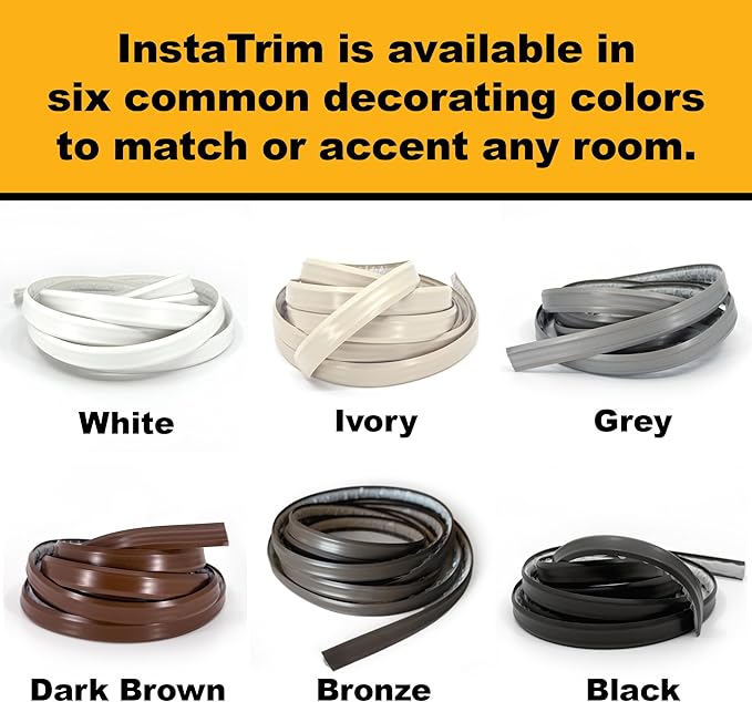 InstaTrim The Original Flexible Trim - 10ft Black 1/2" Wide Caulk Tape - Adhesive Trim with Many Uses Including Caulking for Bathtubs, Sinks, Counters, Tile, Floors - Made in USA