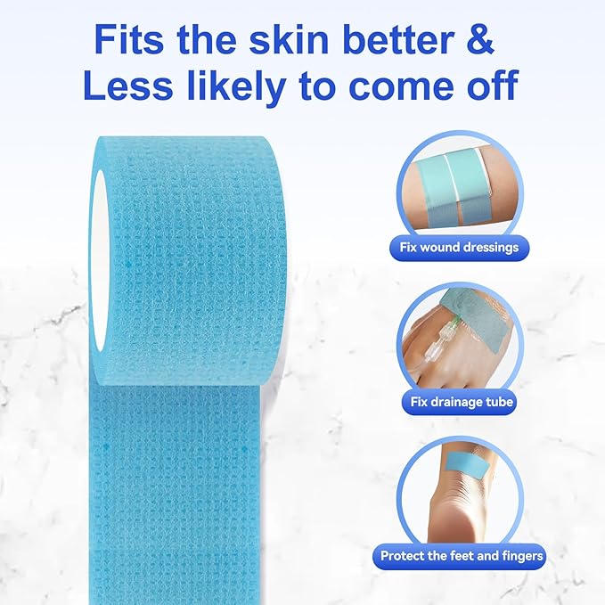 2 Rolls Silicone Medical Tape for Wound Care - Surgical Tape for Secures Dressings and Gauze, Blue Waterproof Medical Tape for Sensitive Skin （1" x 5.5 Yard）