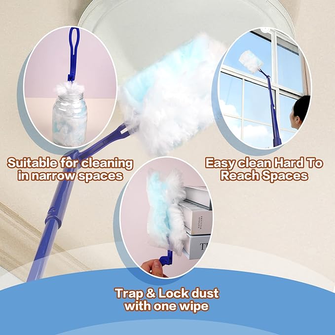 180° Dusters Multi Surface Duster Refills Kit Extender Handle (1 Long Handle to + 1 Short Handle + 15 Duster Refill)