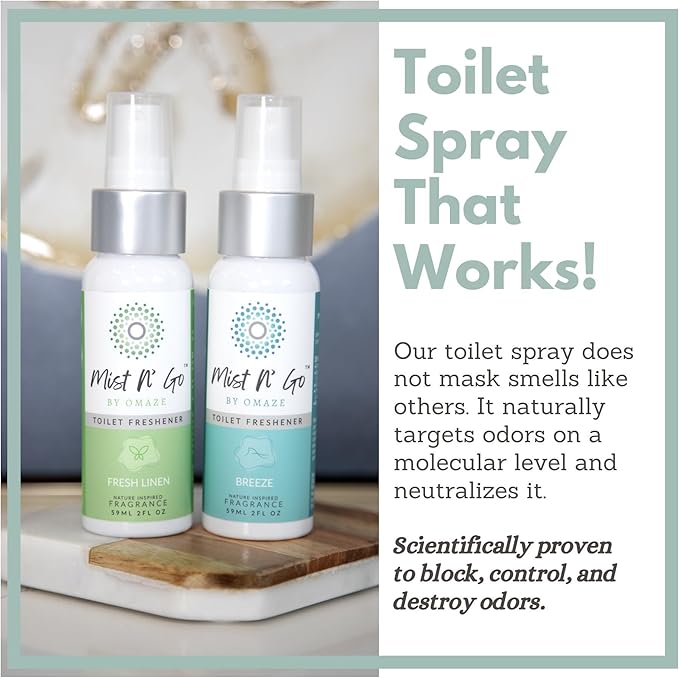 Mist N' Go by Omaze Travel Toilet Odor Eliminator - Toilet Spray for Bathroom Air Freshener - Clean Mix, Regular Size (2oz x2)