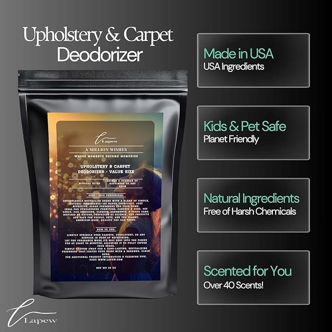 A Million Wishes Carpet Freshener Powder Refill 36 oz | Powerful Odor Eliminator for Home | Upholstery Deodorizer | Carpet Deodorizer | Pet Urine | Cat Litter Box | A Thousand Wishes Fragrance