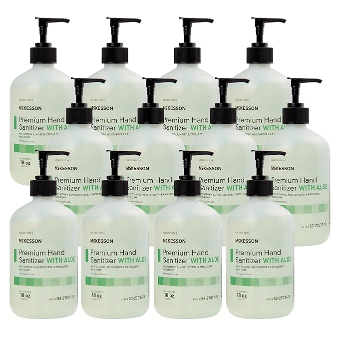 McKesson Hand Sanitizer with Aloe, 18 oz Pump Bottle [Pack of 12] – Bulk, 70% Ethyl Alcohol, Spring Water Scent, No-Rinse Gel with Vitamin E and Moisturizers, Medical-Grade Sanitizer