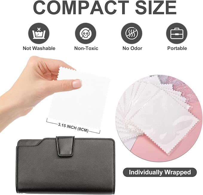 SEVENWELL 100pcs Jewelry Cleaning Cloth White Polishing Cloth for Sterling Silver Gold Platinum Small Silver Polish 8x8cm
