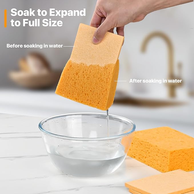 4 PCS Large Natural Cellulose Sponges 6x4x2 Inch - Super Absorbent and Biodegradable, Perfect for Home & Kitchen Cleaning, Boat Bail, Car Washing
