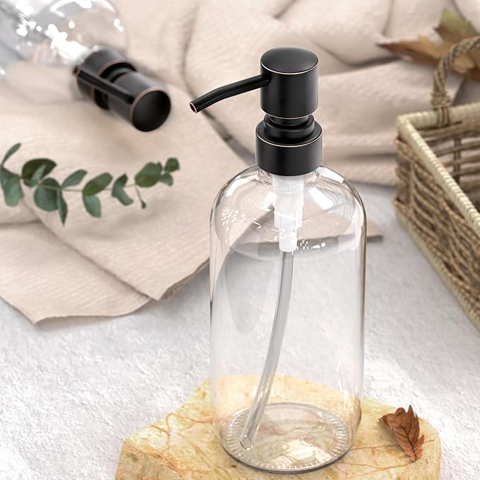 AmazerBath Glass Soap Dispenser, 2-Pack Clear Glass Soap Dispenser with Pump Bronze Rustproof, 17 Oz Bathroom Hand Soap Dispenser Bottle for Liquid Lotion, Kitchen Dish Soap Dispenser
