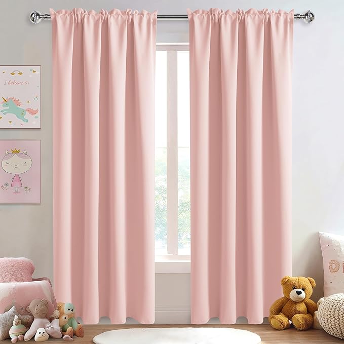 DWCN Blackout Curtains – Thermal Insulated, Energy Saving & Noise Reducing Bedroom and Living Room Curtains, Blush Pink, W 52x L 84 Inch, Set of 2 Rod Pocket Curtain Panels