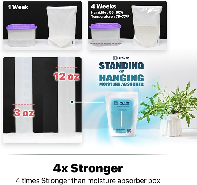Dry & Dry 12 Packs Hybrid Moisture Absorbers & Musty Odor Eliminator Dehumidifier to Control Excess Moisture for Basements, Closets, Bathrooms, Laundry Rooms. Moisture Absorbers
