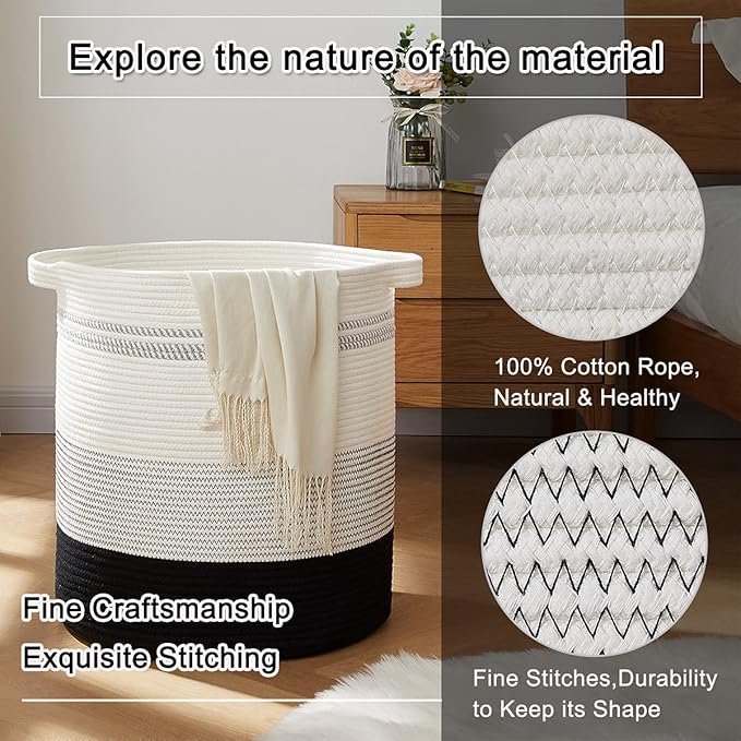 OIAHOMY 80L Laundry Hamper,Storage Basket with Handles,Decorative Basket for Living room,Woven Storage Basket for Toys Bin,Pillows, Blankets,Clothes-20x18in-Gradient Dark