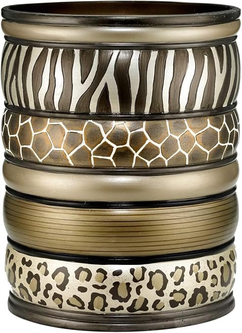 Decorative Trash Can for Bathroom, Office & Bedroom - 2.1 Gallons Stylish & Small Trash Can for Dorms, Desktop & Restroom - Chic Waste Basket for Compact Spaces, Safari Stripes