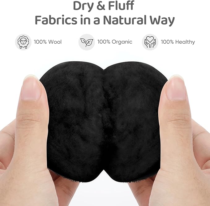 Wool Dryer Balls 6 Pack, Natural Fabric Softener, Dryer Balls Laundry Reusable, Reduces Clothing Wrinkles and Saves Drying Time (Black)