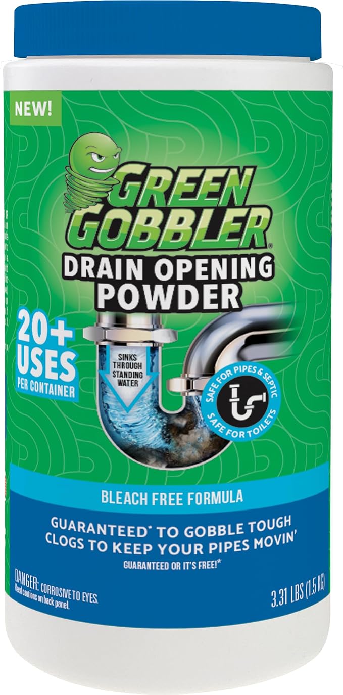 Green Gobbler Drain Clog Remover & Drain Cleaner Powder, 20+ Treatments, Maintenance Breaks Down Grease, Paper, Fat & Oil, Septic Safe