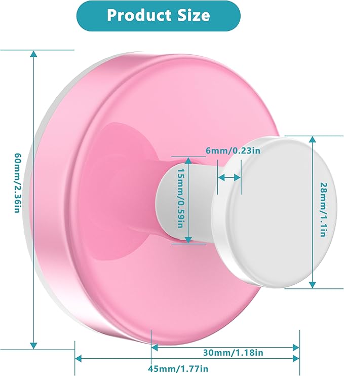 Suction Cup Hooks for Shower,Removable No Drill Towel Hooks,Upgraded 15 lbs Strong Suction hooks for Bathroom Tile,Shower Wall,Glass Door,Kitchen-Loofah,Coat,Stainless Waterproof-Pink White 2 Pcs