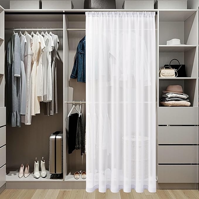 Tollpiz Sheer Door Curtains Closet Linen Textured Curtain Sheers Doorway Light Filtering Voile French Door Rod Pocket Curtains Patio Glass Door, 54 x 63 inches Long, White, Set of 1 Panel
